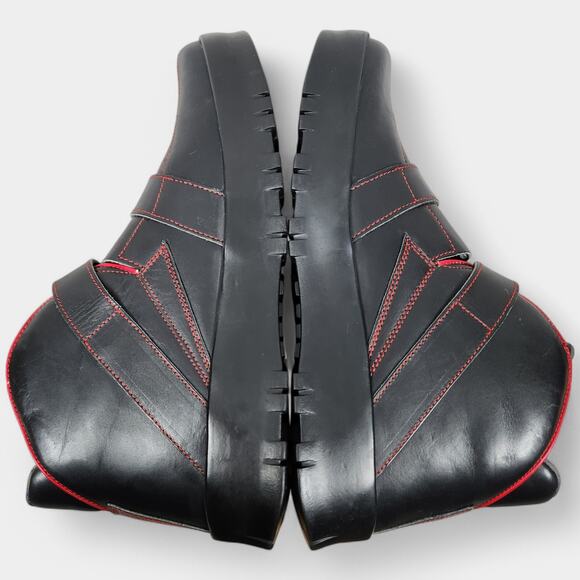 Vintage Prada Red Stripe Platform Boots Black Mens 9 (US 10) Made in Italy - Picture 10 of 16